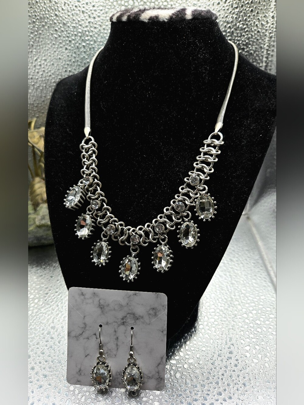 "5/$40" Rhinestone Costume Jewelry Set Adjustable Bib Necklace/Dangle Earrings